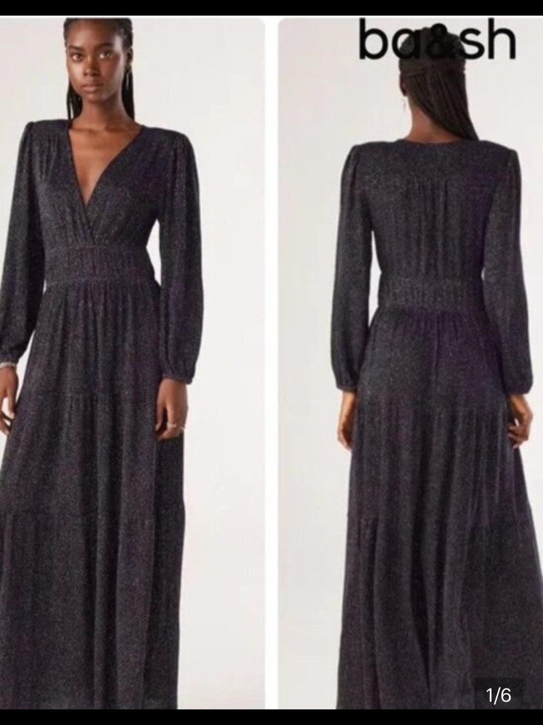 Ba&Sh Mavy Sparkle V-Neck Long Sleeve Maxi Dress